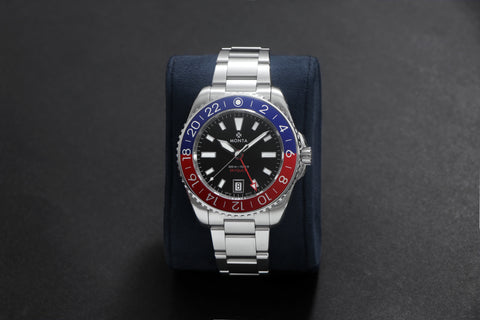 Monta Skyquest, Black Dial, Blue/Red Aluminum Bezel