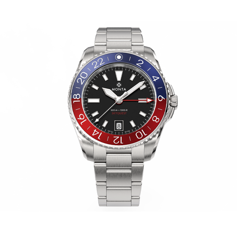 Monta Skyquest, Black Dial, Blue/Red Aluminum Bezel
