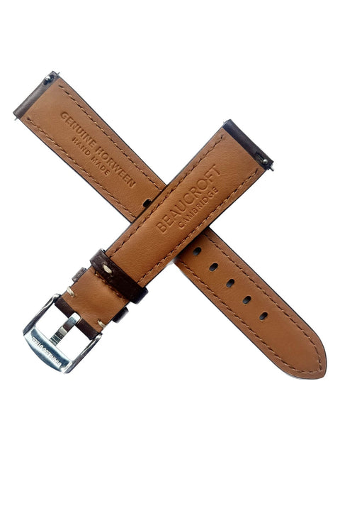 Beaucroft Dark Brown Horween Strap - Cream stitching